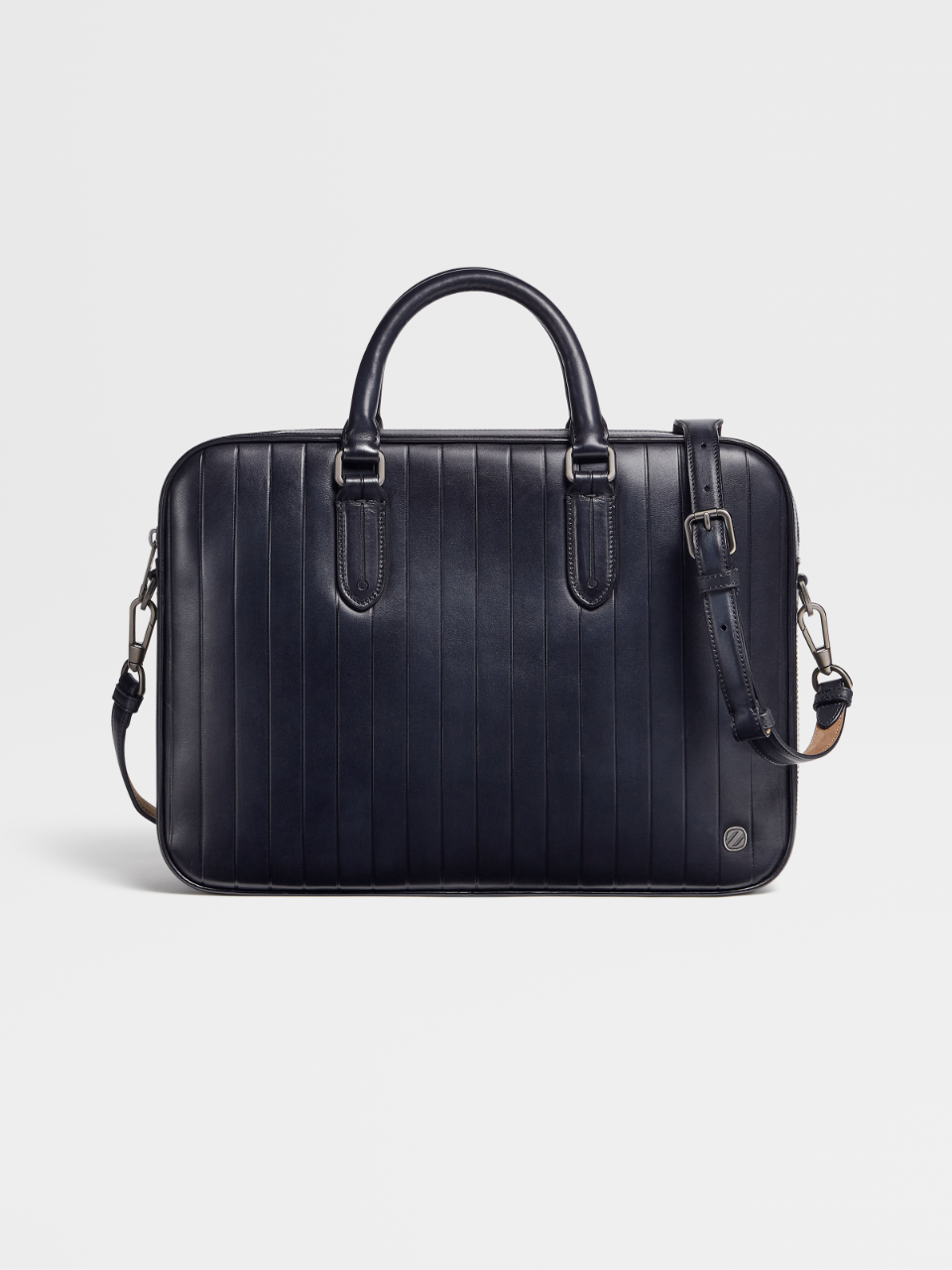 Dark Blue Hand-buffed Leather New Formal Pinstripes Business Bag
